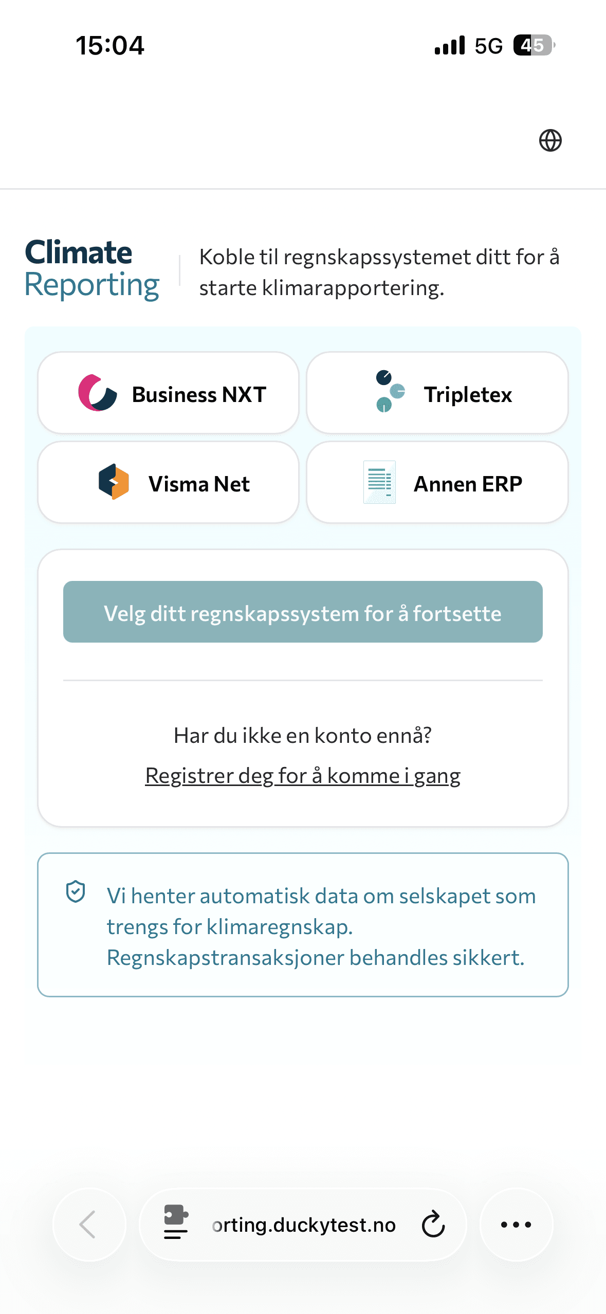 Mobilvisning for å koble klimarapportering til et regnskapssystem